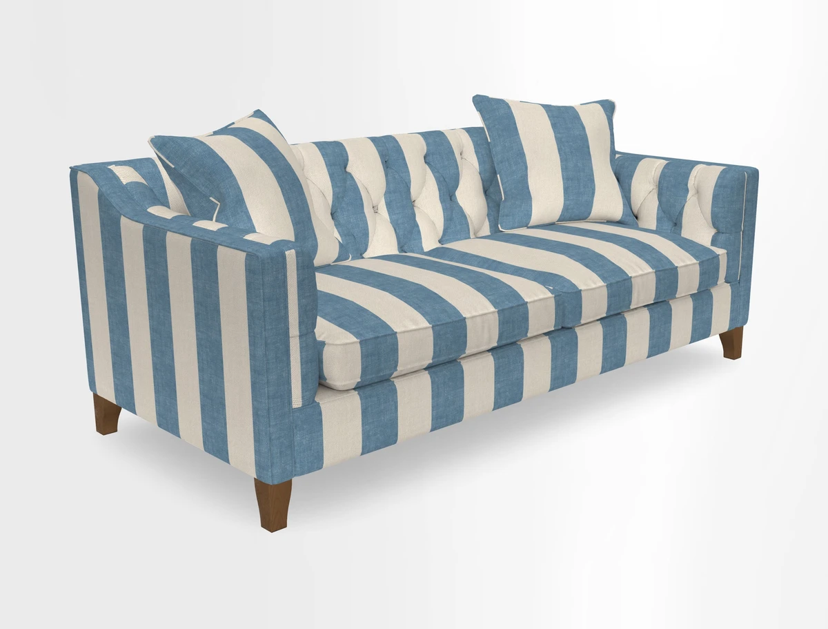 Haresfield 3 Seater Sofa in Linwood Omega Velvet Omega Airforce with Contrasting Piping