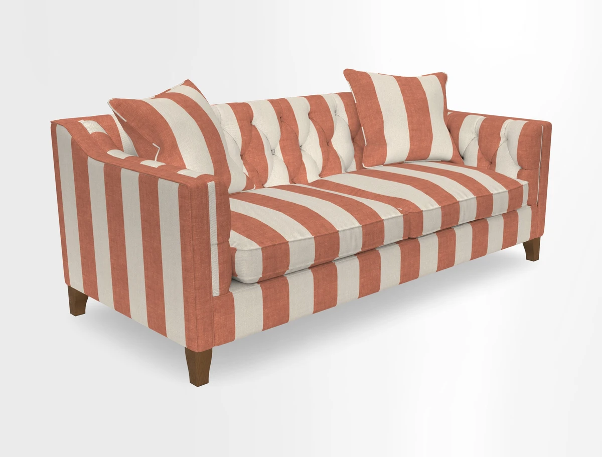 Haresfield 3 Seater Sofa in Linwood Omega Velvet Omega Airforce with Contrasting Piping