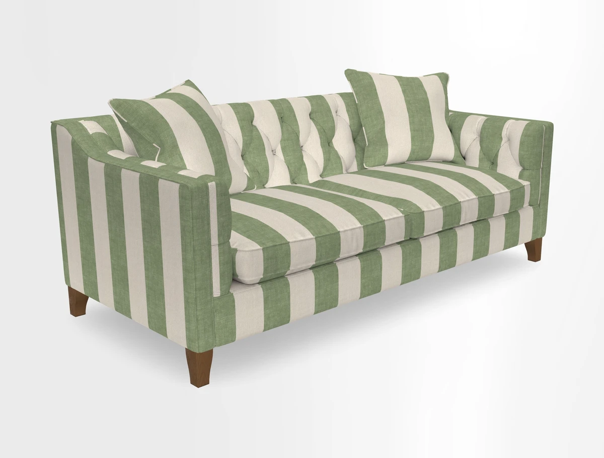 Haresfield 3 Seater Sofa in Linwood Omega Velvet Omega Airforce with Contrasting Piping