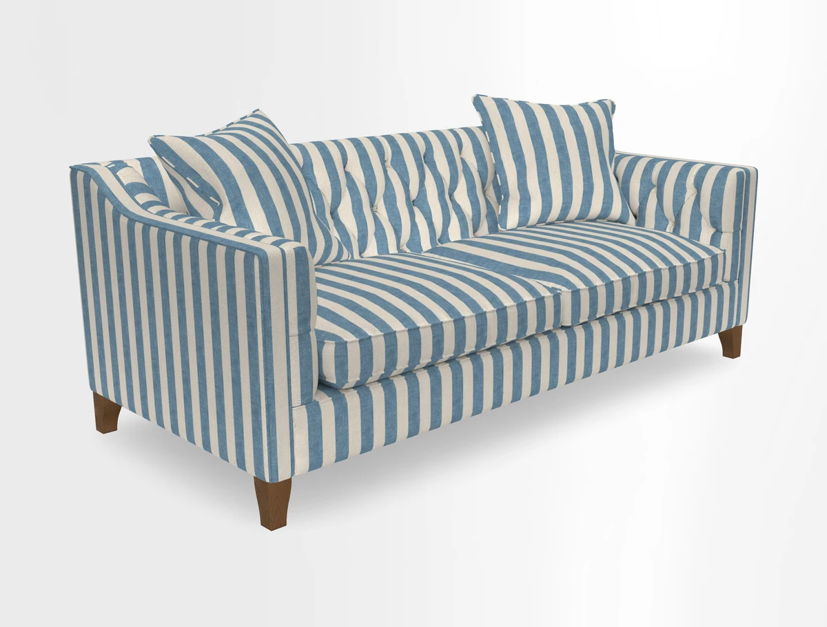 Haresfield 3 Seater Sofa in Linwood Omega Velvet Omega Airforce with Contrasting Piping