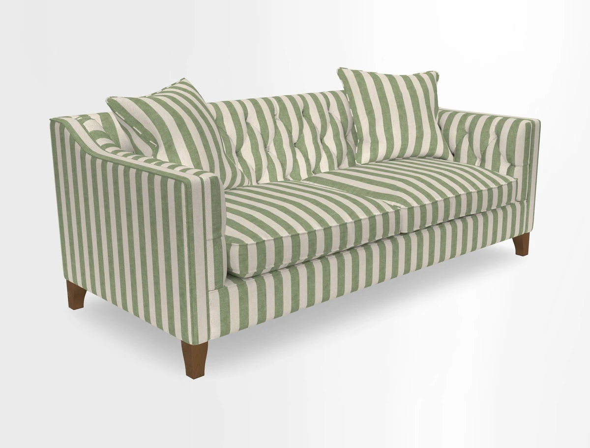 Haresfield 3 Seater Sofa in Linwood Omega Velvet Omega Airforce with Contrasting Piping
