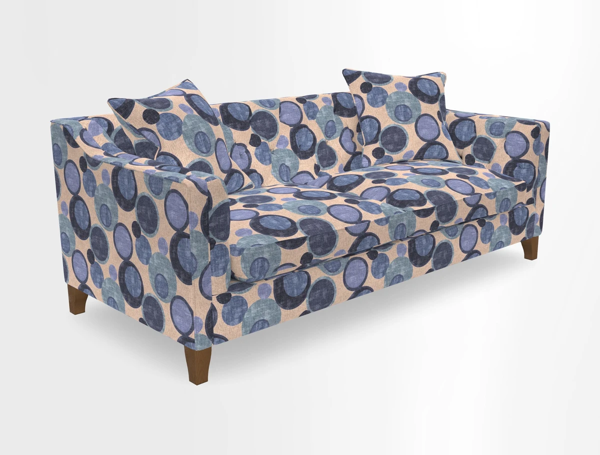 Haresfield 3 Seater Sofa in Linwood Omega Velvet Omega Airforce with Contrasting Piping