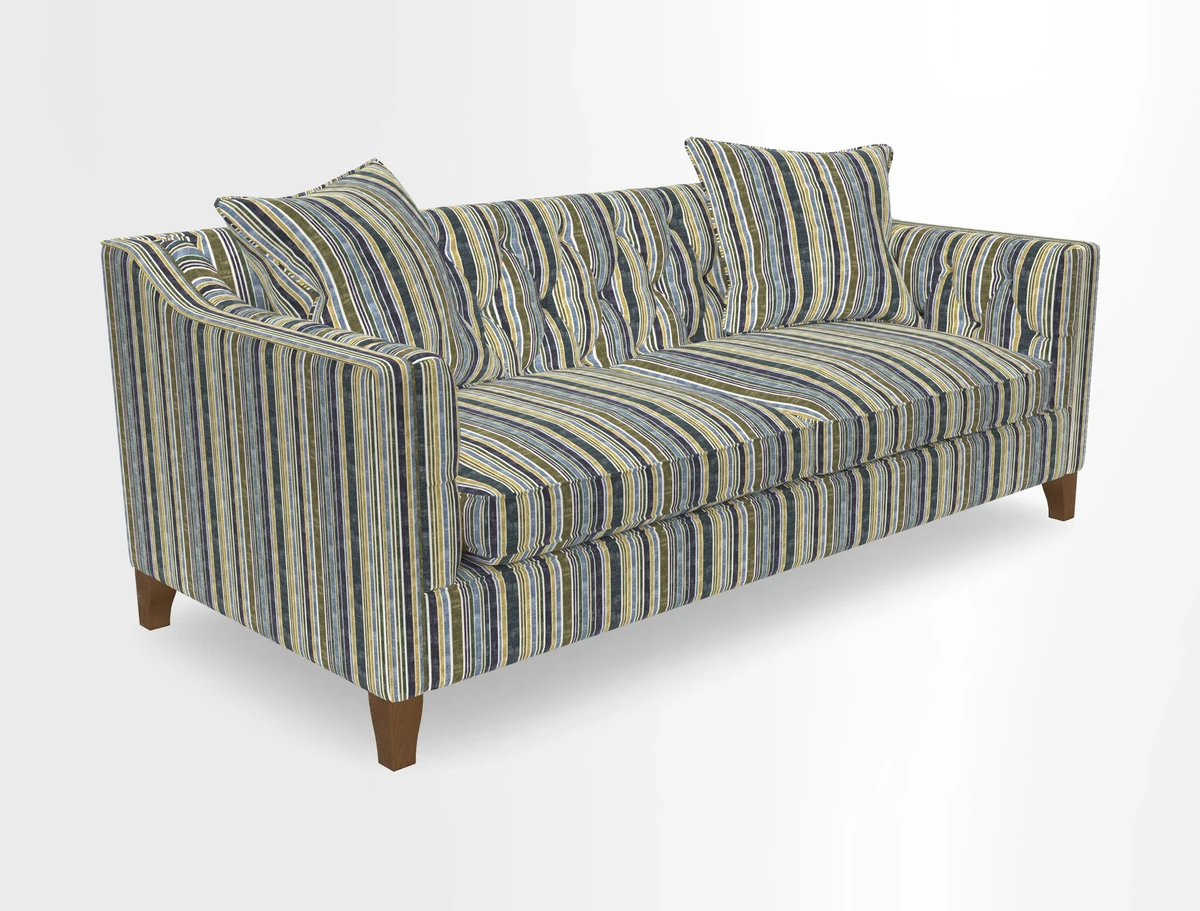 Haresfield 3 Seater Sofa in Linwood Omega Velvet Omega Airforce with Contrasting Piping