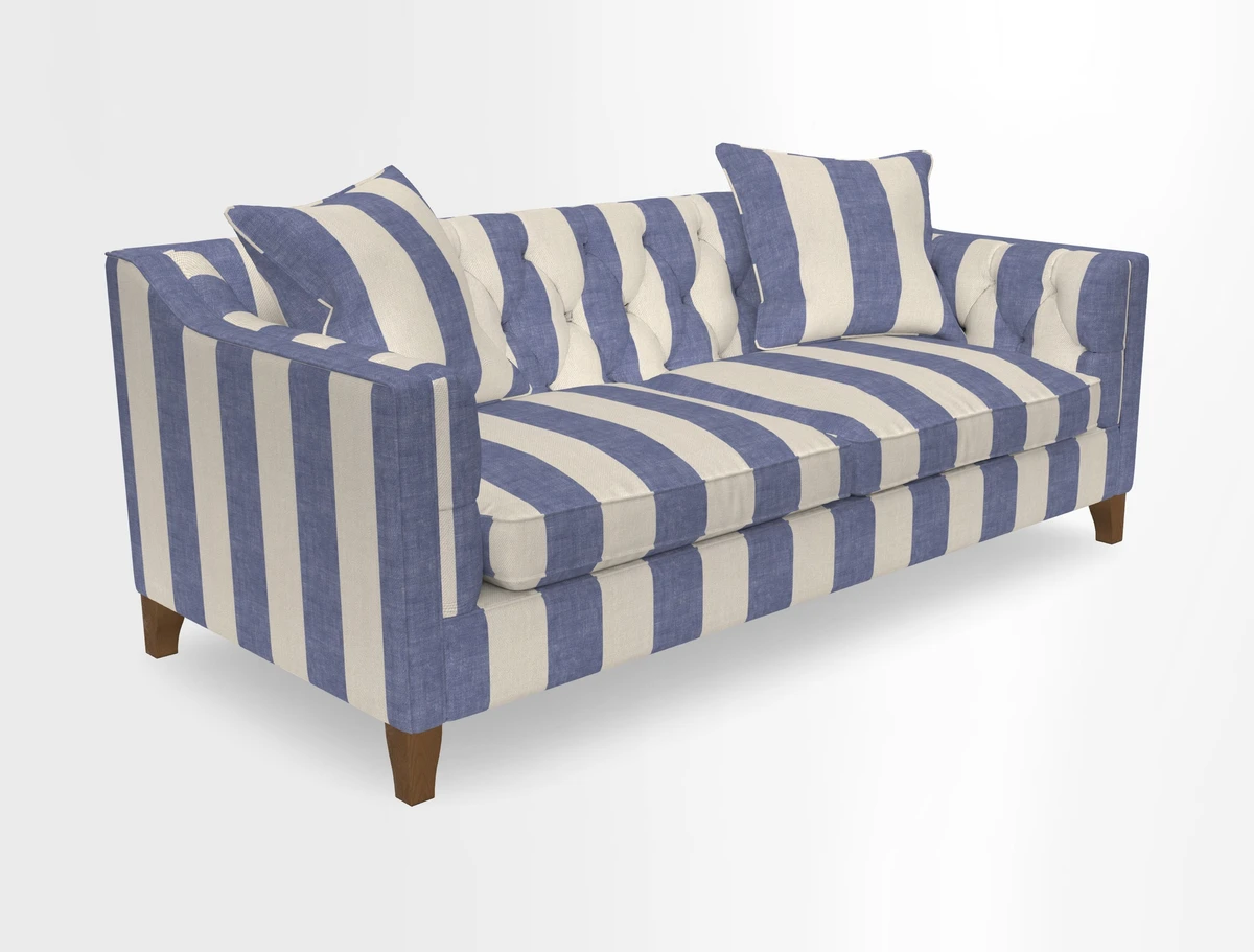 Haresfield 3 Seater Sofa in Linwood Omega Velvet Omega Airforce with Contrasting Piping