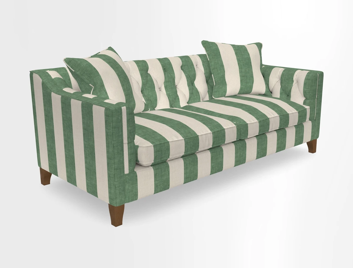 Haresfield 3 Seater Sofa in Linwood Omega Velvet Omega Airforce with Contrasting Piping