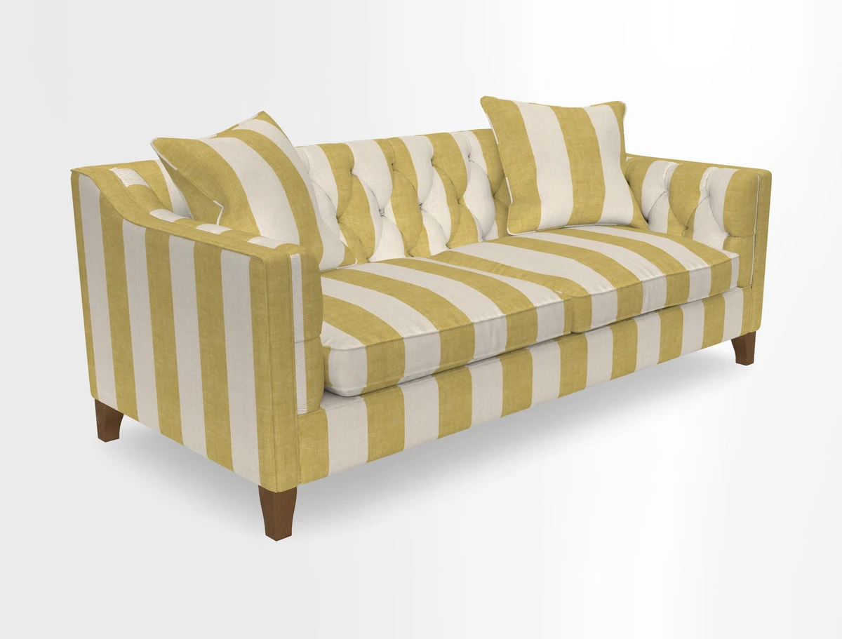 Haresfield 3 Seater Sofa in Linwood Omega Velvet Omega Airforce with Contrasting Piping