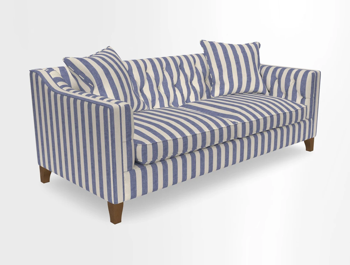 Haresfield 3 Seater Sofa in Linwood Omega Velvet Omega Airforce with Contrasting Piping