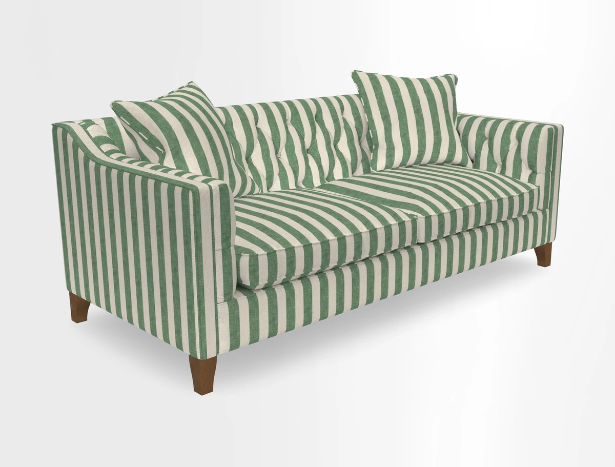 Haresfield 3 Seater Sofa in Linwood Omega Velvet Omega Airforce with Contrasting Piping
