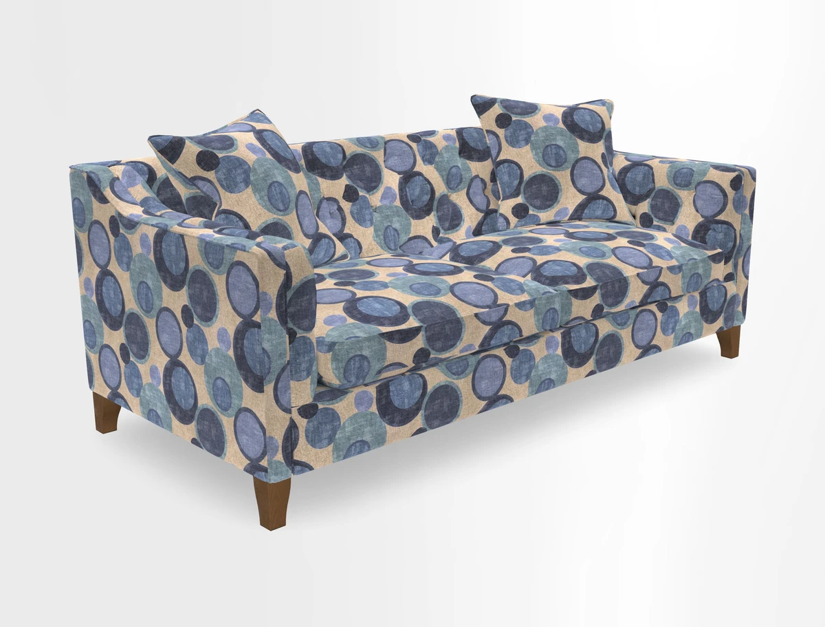 Haresfield 3 Seater Sofa in Linwood Omega Velvet Omega Airforce with Contrasting Piping