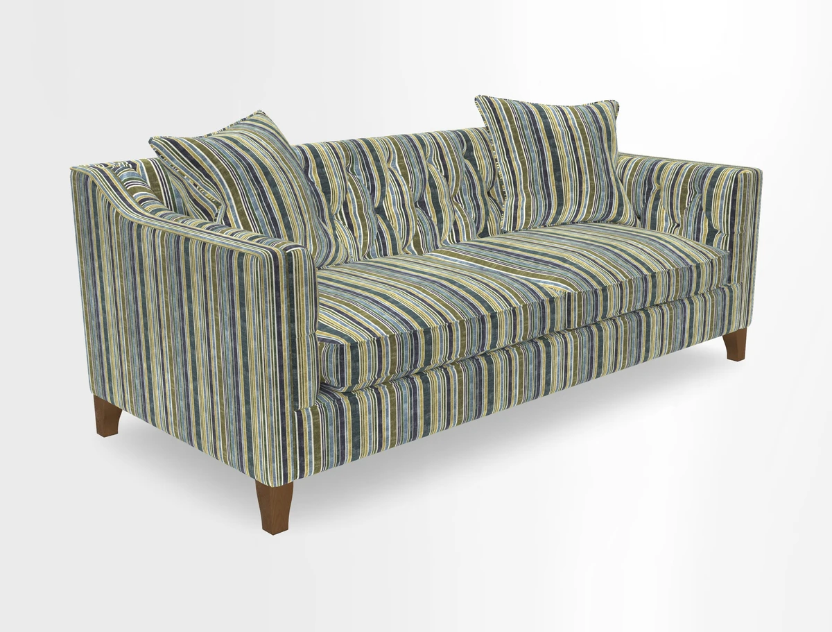 Haresfield 3 Seater Sofa in Linwood Omega Velvet Omega Airforce with Contrasting Piping