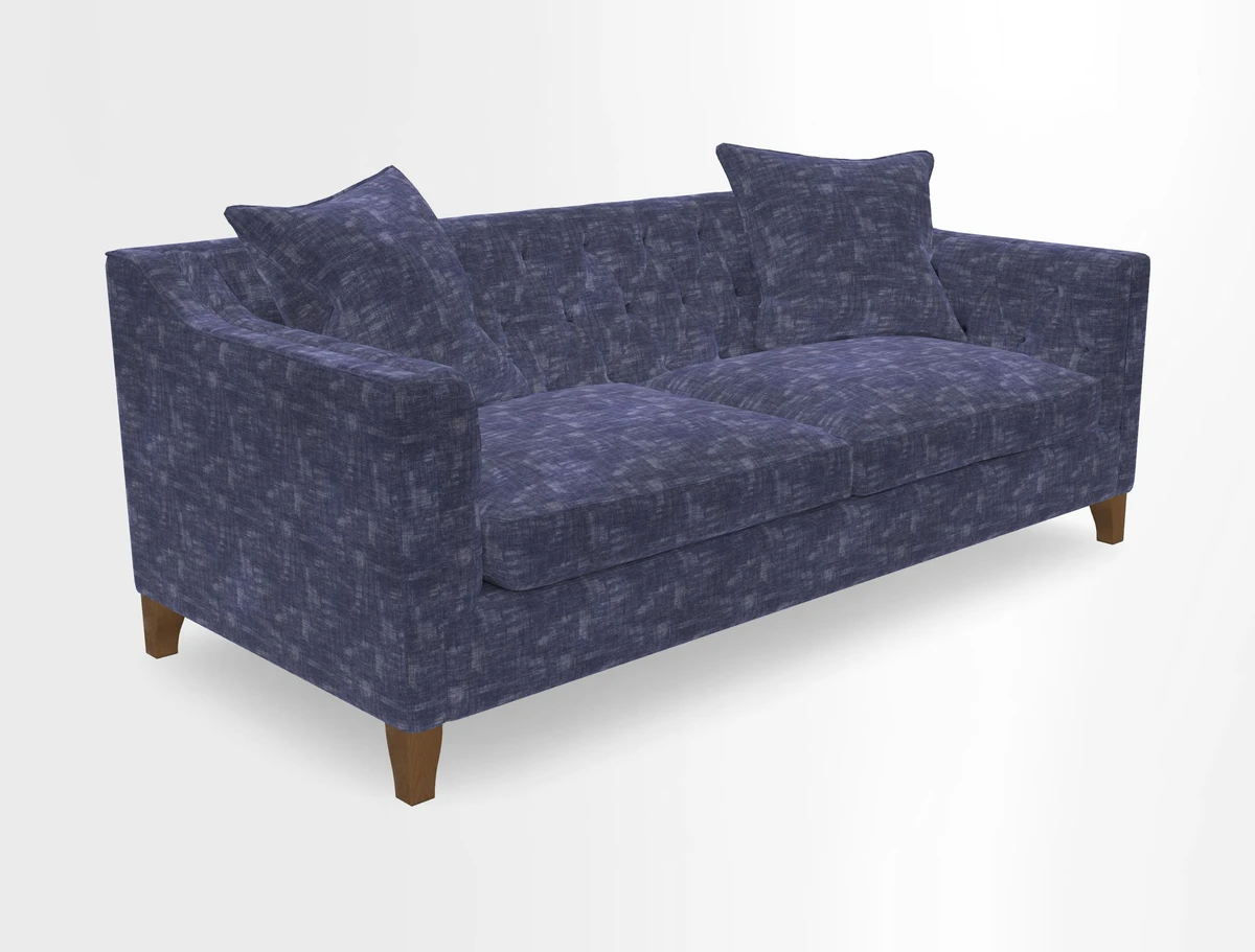 Haresfield 3 Seater Sofa in Linwood Omega Velvet Omega Airforce with Contrasting Piping
