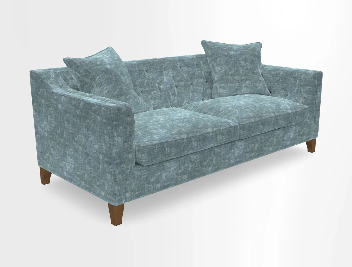 Haresfield 3 Seater Sofa in Linwood Omega Velvet Omega Airforce with Contrasting Piping
