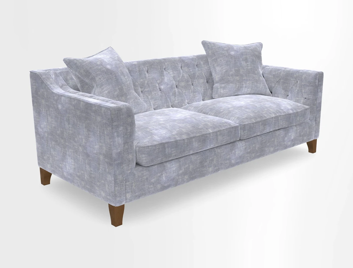 Haresfield 3 Seater Sofa in Linwood Omega Velvet Omega Airforce with Contrasting Piping