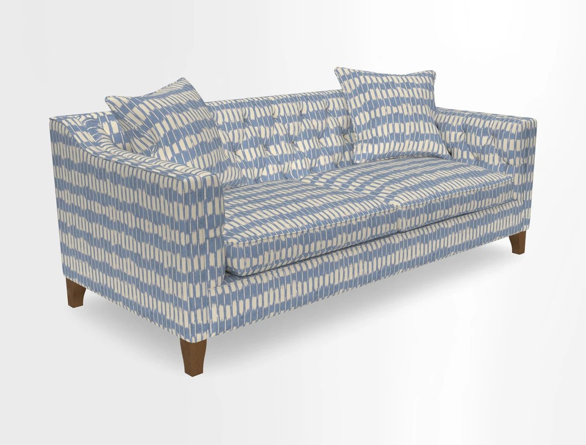 Haresfield 3 Seater Sofa in Linwood Omega Velvet Omega Airforce with Contrasting Piping