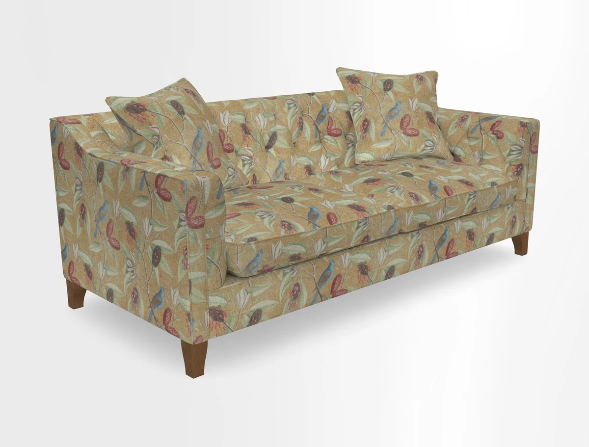 Haresfield 3 Seater Sofa in Linwood Omega Velvet Omega Airforce with Contrasting Piping