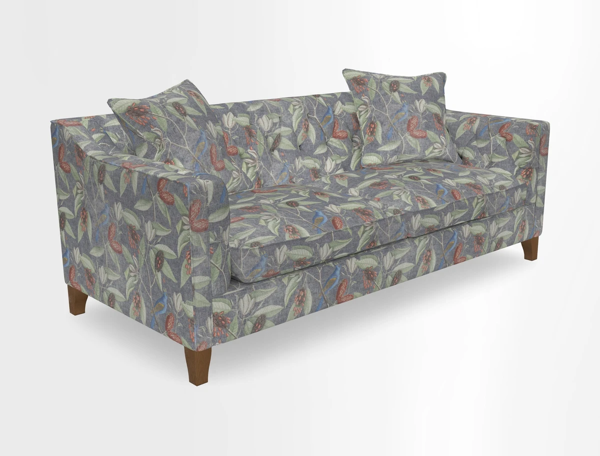 Haresfield 3 Seater Sofa in Linwood Omega Velvet Omega Airforce with Contrasting Piping