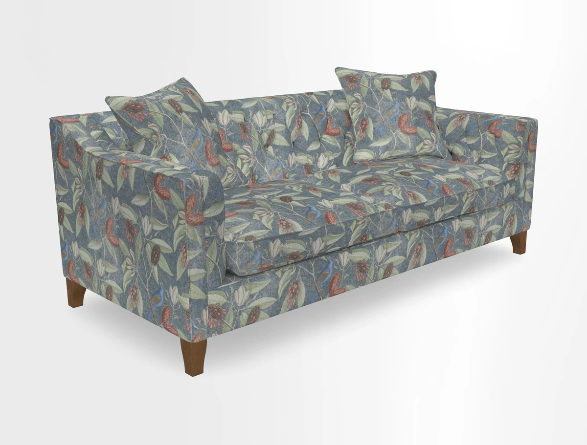 Haresfield 3 Seater Sofa in Linwood Omega Velvet Omega Airforce with Contrasting Piping