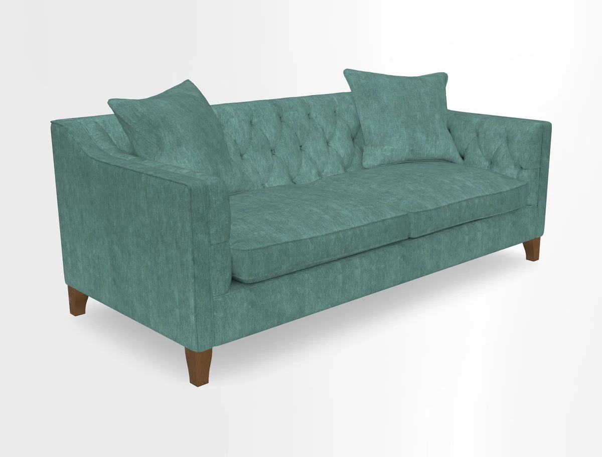 Haresfield 3 Seater Sofa in Linwood Omega Velvet Omega Airforce with Contrasting Piping
