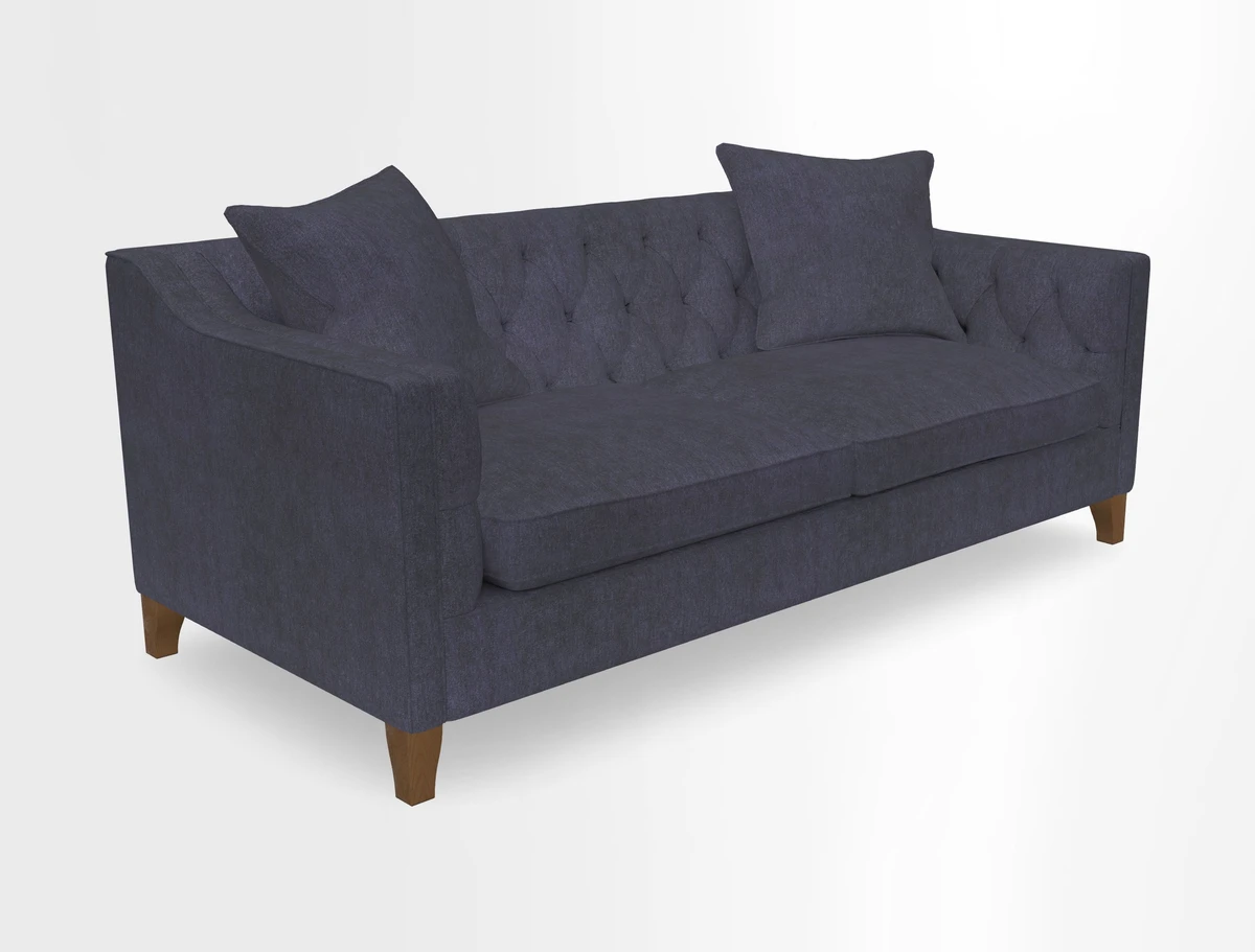 Haresfield 3 Seater Sofa in Linwood Omega Velvet Omega Airforce with Contrasting Piping