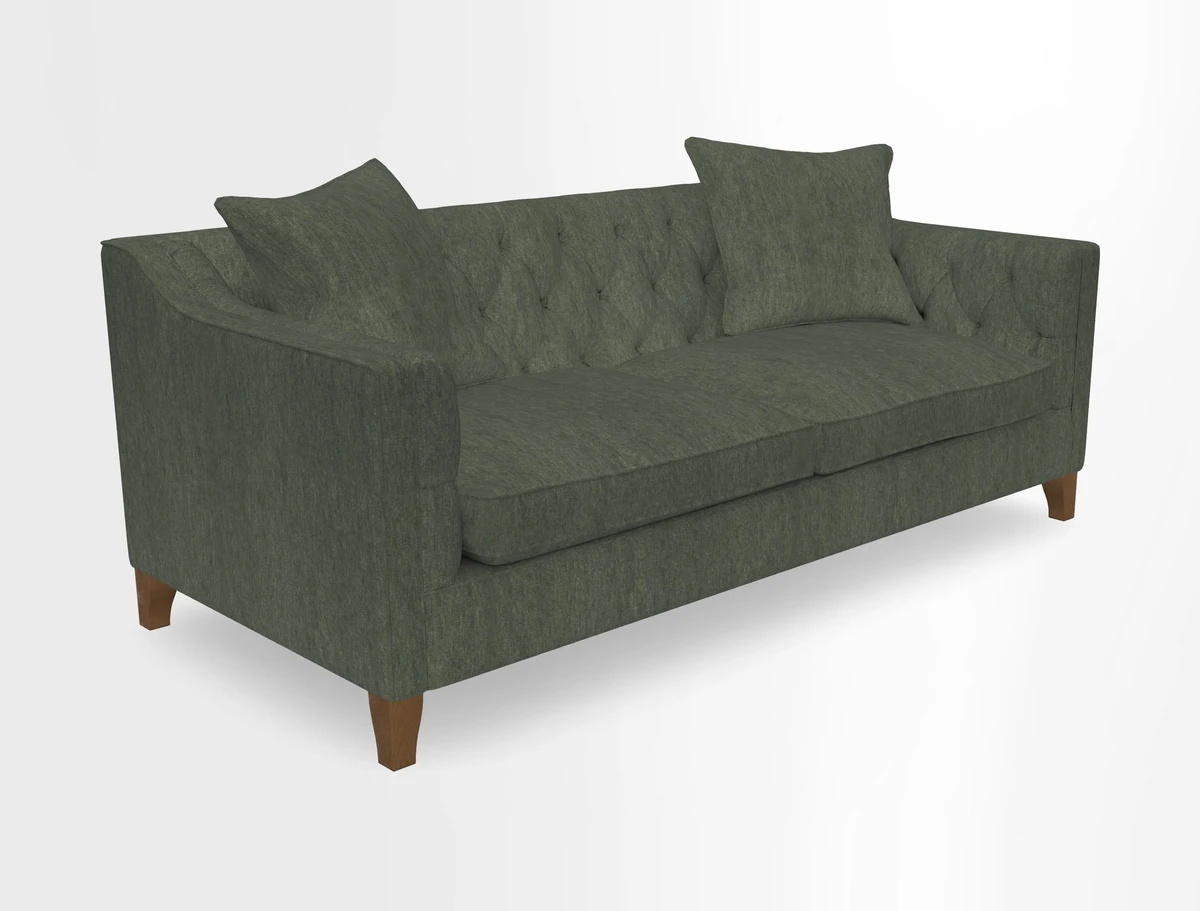 Haresfield 3 Seater Sofa in Linwood Omega Velvet Omega Airforce with Contrasting Piping