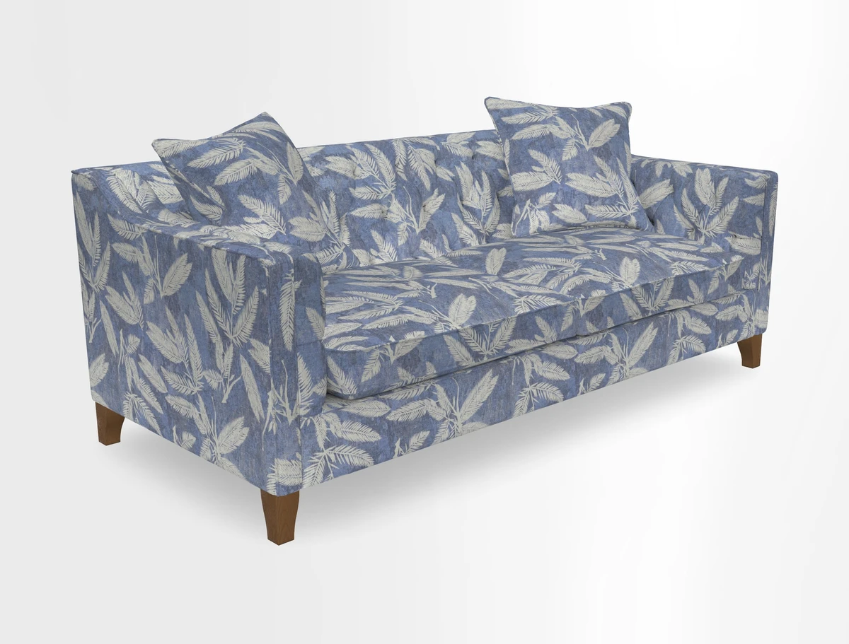 Haresfield 3 Seater Sofa in Linwood Omega Velvet Omega Airforce with Contrasting Piping