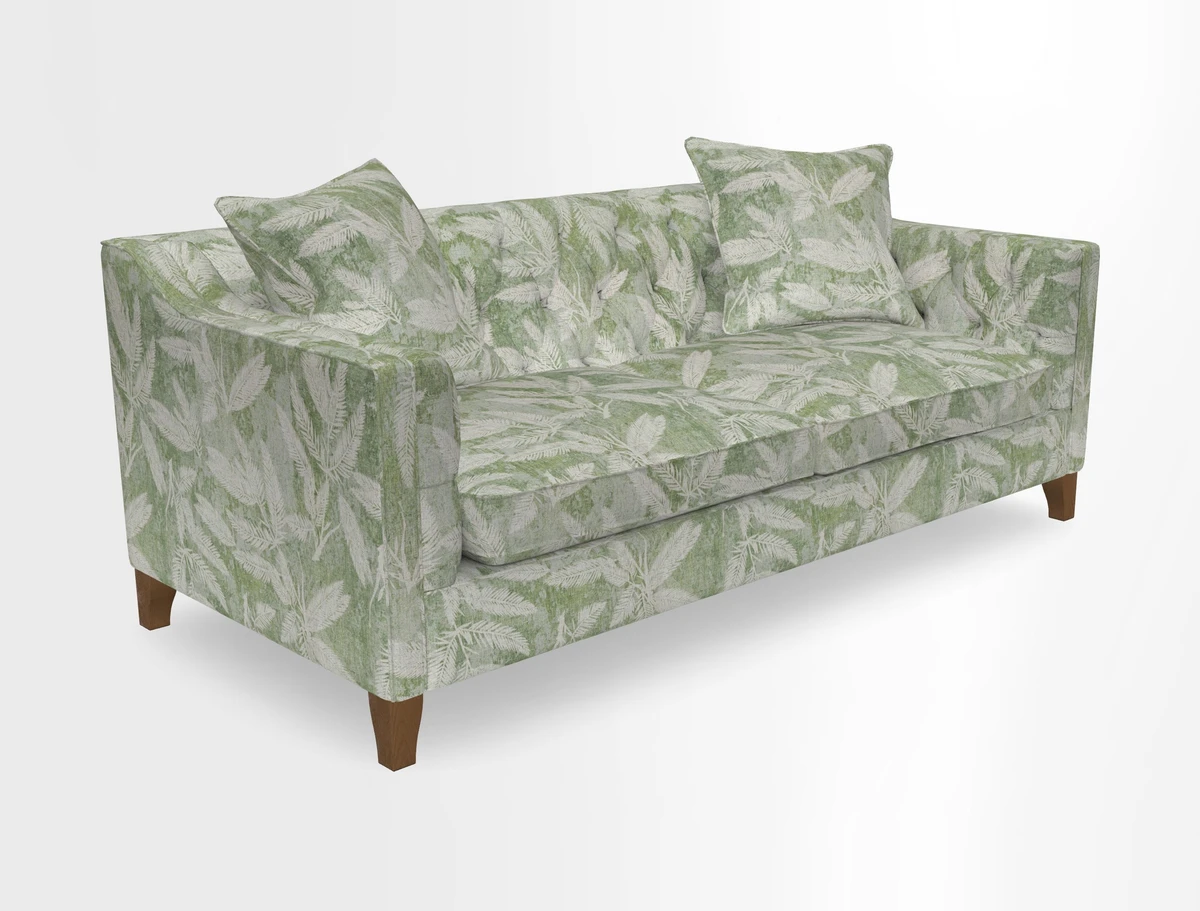 Haresfield 3 Seater Sofa in Linwood Omega Velvet Omega Airforce with Contrasting Piping