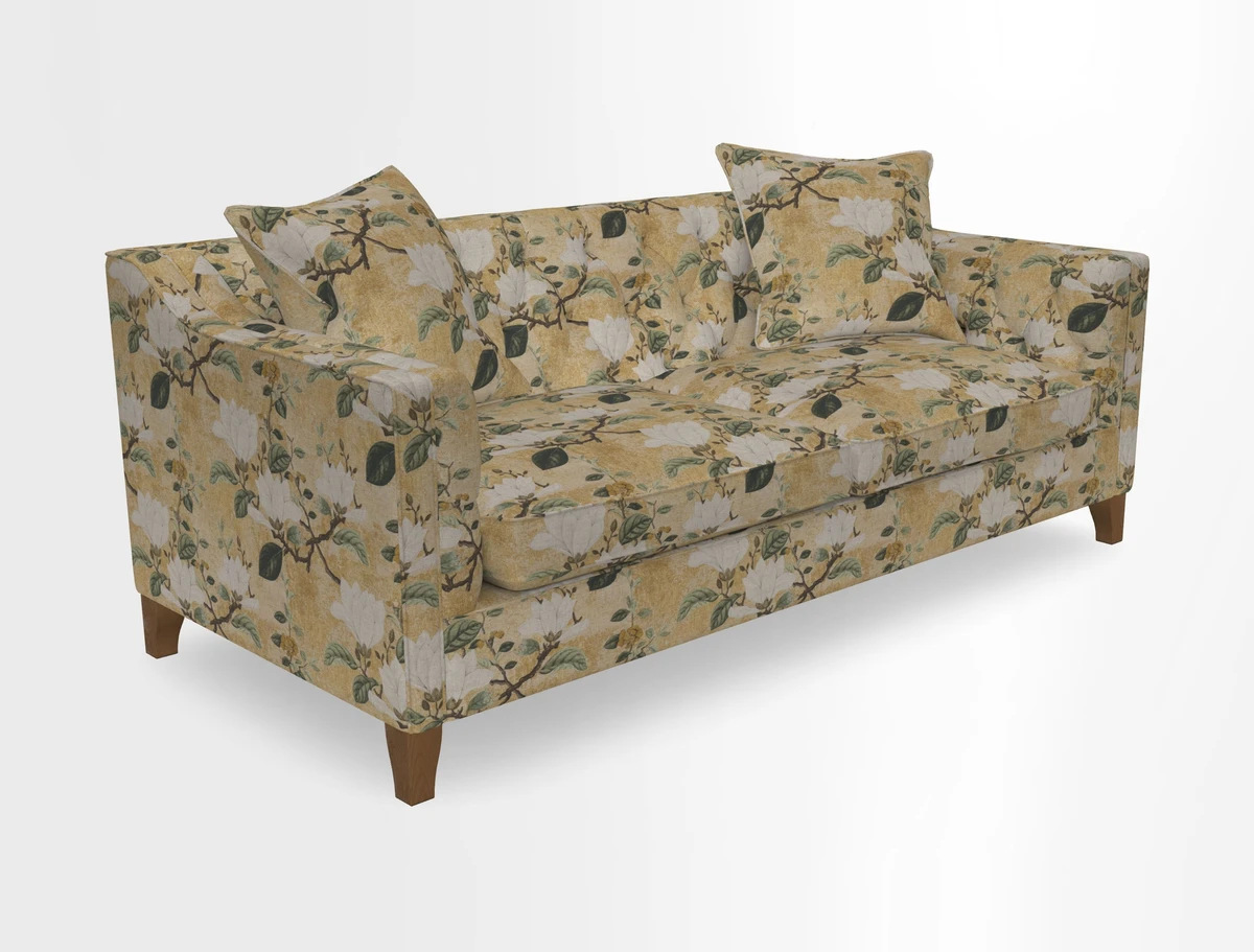 Haresfield 3 Seater Sofa in Linwood Omega Velvet Omega Airforce with Contrasting Piping
