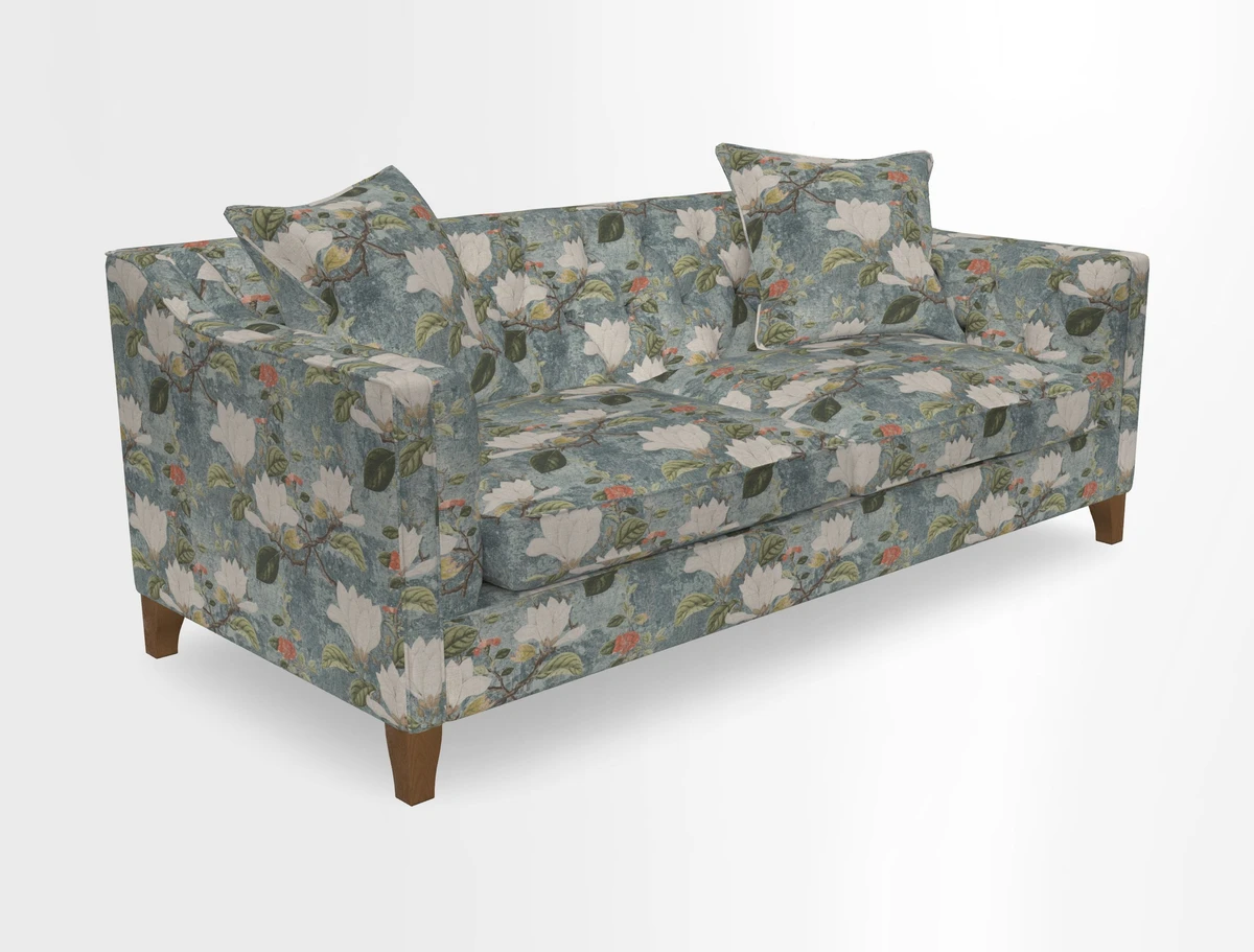 Haresfield 3 Seater Sofa in Linwood Omega Velvet Omega Airforce with Contrasting Piping