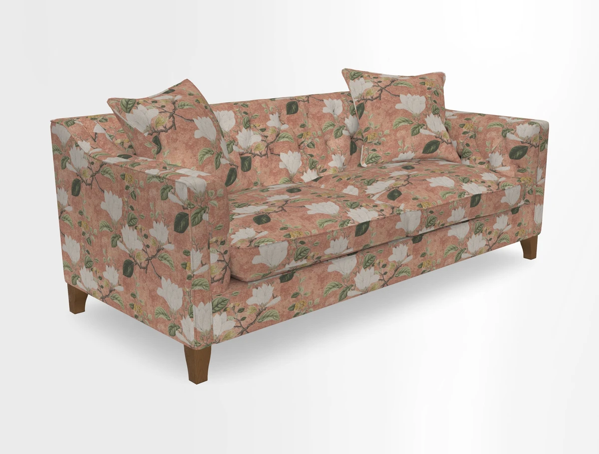 Haresfield 3 Seater Sofa in Linwood Omega Velvet Omega Airforce with Contrasting Piping