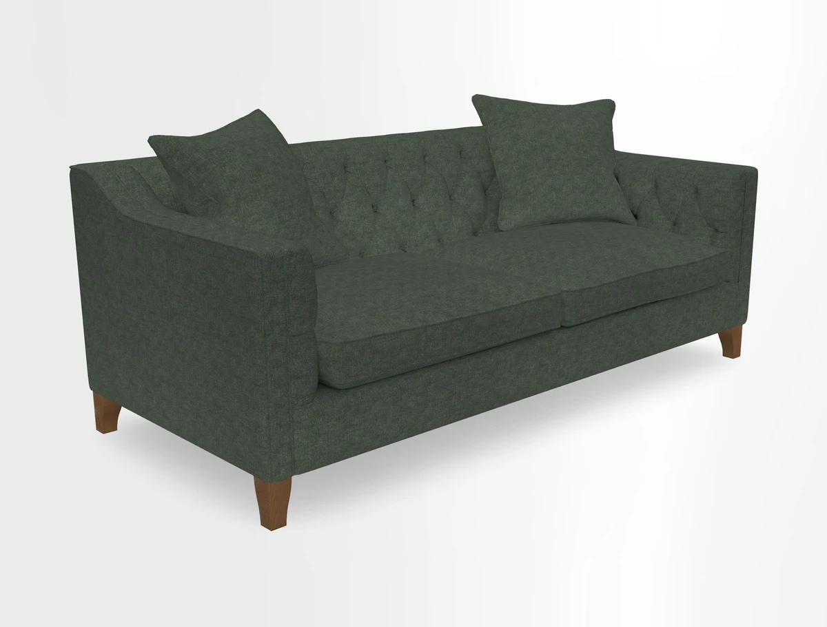 Haresfield 3 Seater Sofa in Linwood Omega Velvet Omega Airforce with Contrasting Piping
