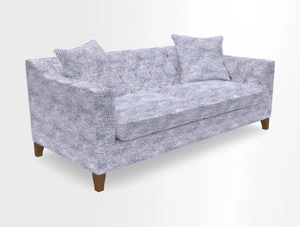 Haresfield 3 Seater Sofa in Linwood Omega Velvet Omega Airforce with Contrasting Piping