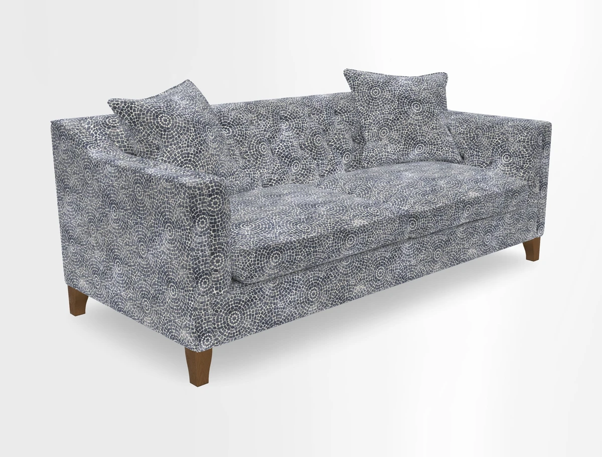 Haresfield 3 Seater Sofa in Linwood Omega Velvet Omega Airforce with Contrasting Piping
