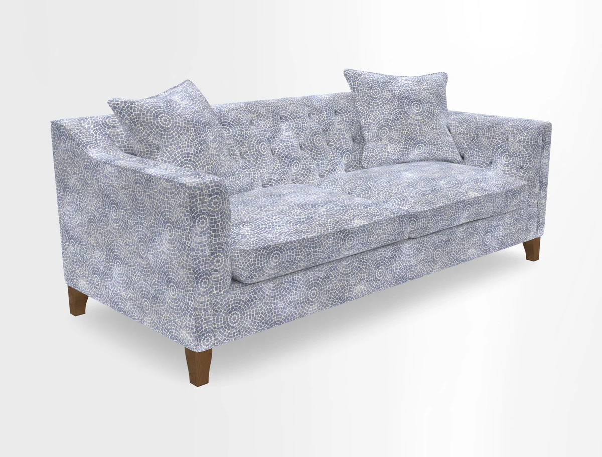 Haresfield 3 Seater Sofa in Linwood Omega Velvet Omega Airforce with Contrasting Piping