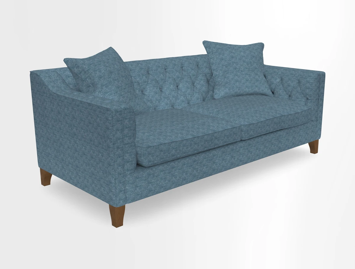 Haresfield 3 Seater Sofa in Linwood Omega Velvet Omega Airforce with Contrasting Piping