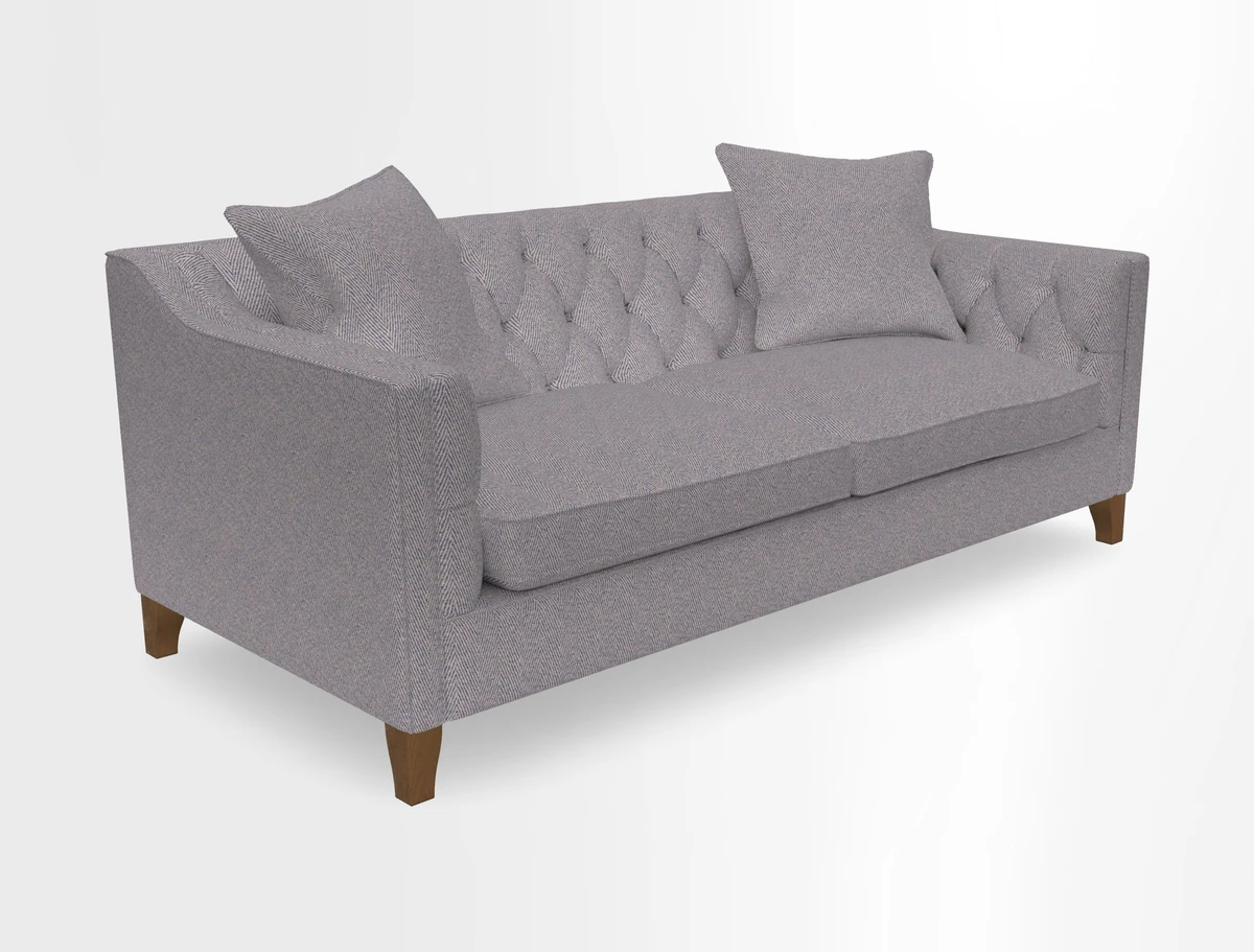 Haresfield 3 Seater Sofa in Linwood Omega Velvet Omega Airforce with Contrasting Piping