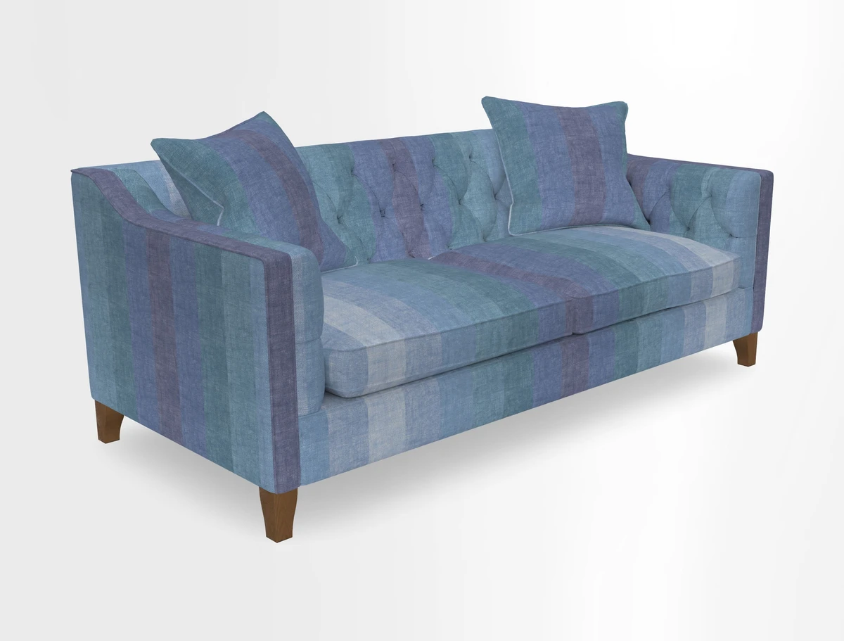 Haresfield 3 Seater Sofa in Linwood Omega Velvet Omega Airforce with Contrasting Piping