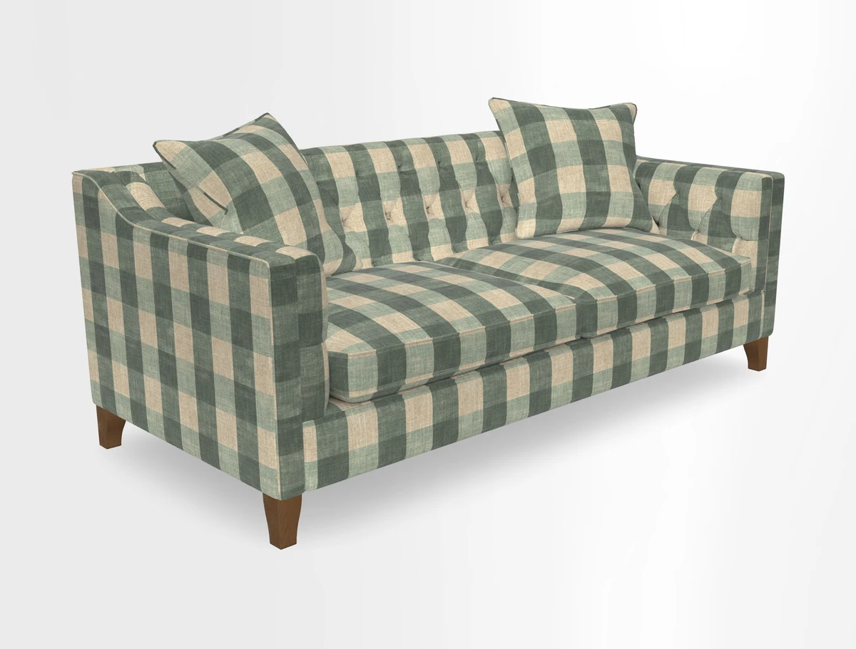 Haresfield 3 Seater Sofa in Linwood Omega Velvet Omega Airforce with Contrasting Piping