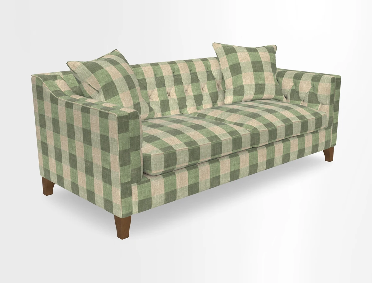 Haresfield 3 Seater Sofa in Linwood Omega Velvet Omega Airforce with Contrasting Piping