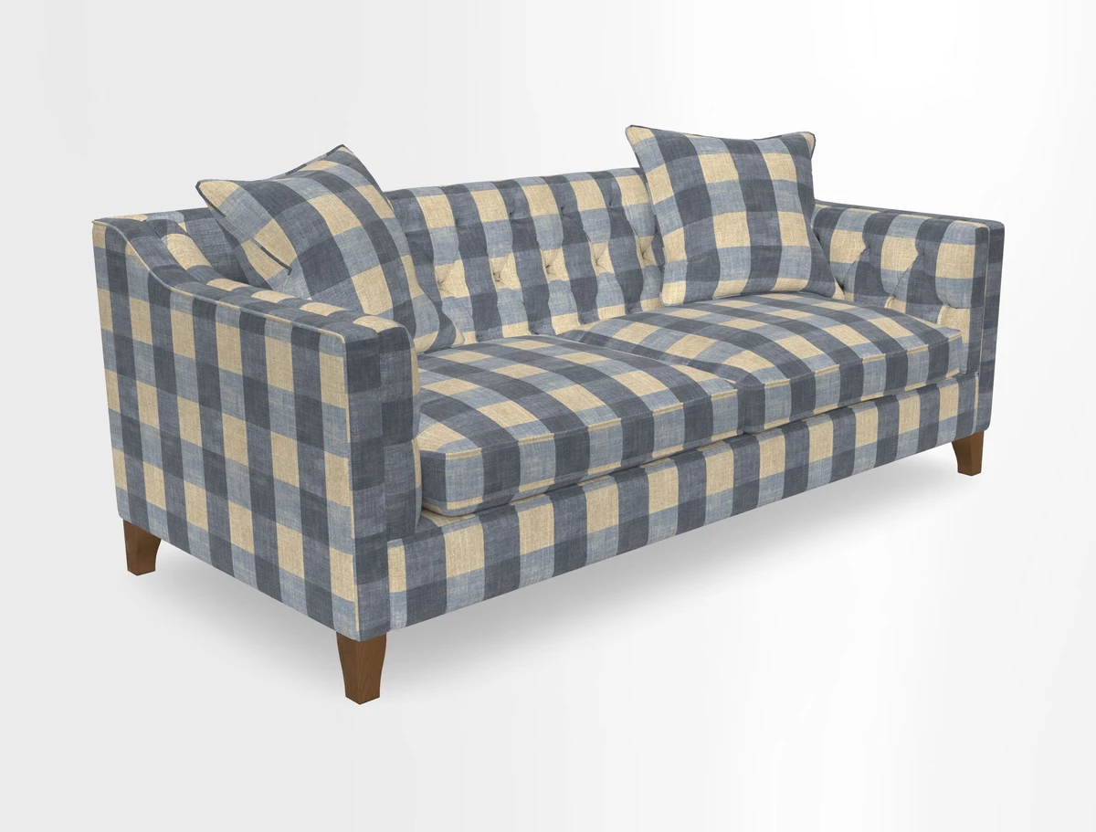 Haresfield 3 Seater Sofa in Linwood Omega Velvet Omega Airforce with Contrasting Piping