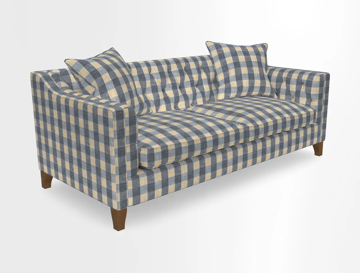 Haresfield 3 Seater Sofa in Linwood Omega Velvet Omega Airforce with Contrasting Piping