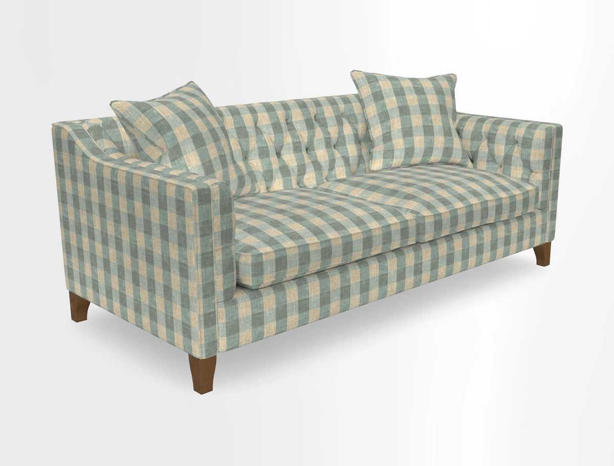 Haresfield 3 Seater Sofa in Linwood Omega Velvet Omega Airforce with Contrasting Piping