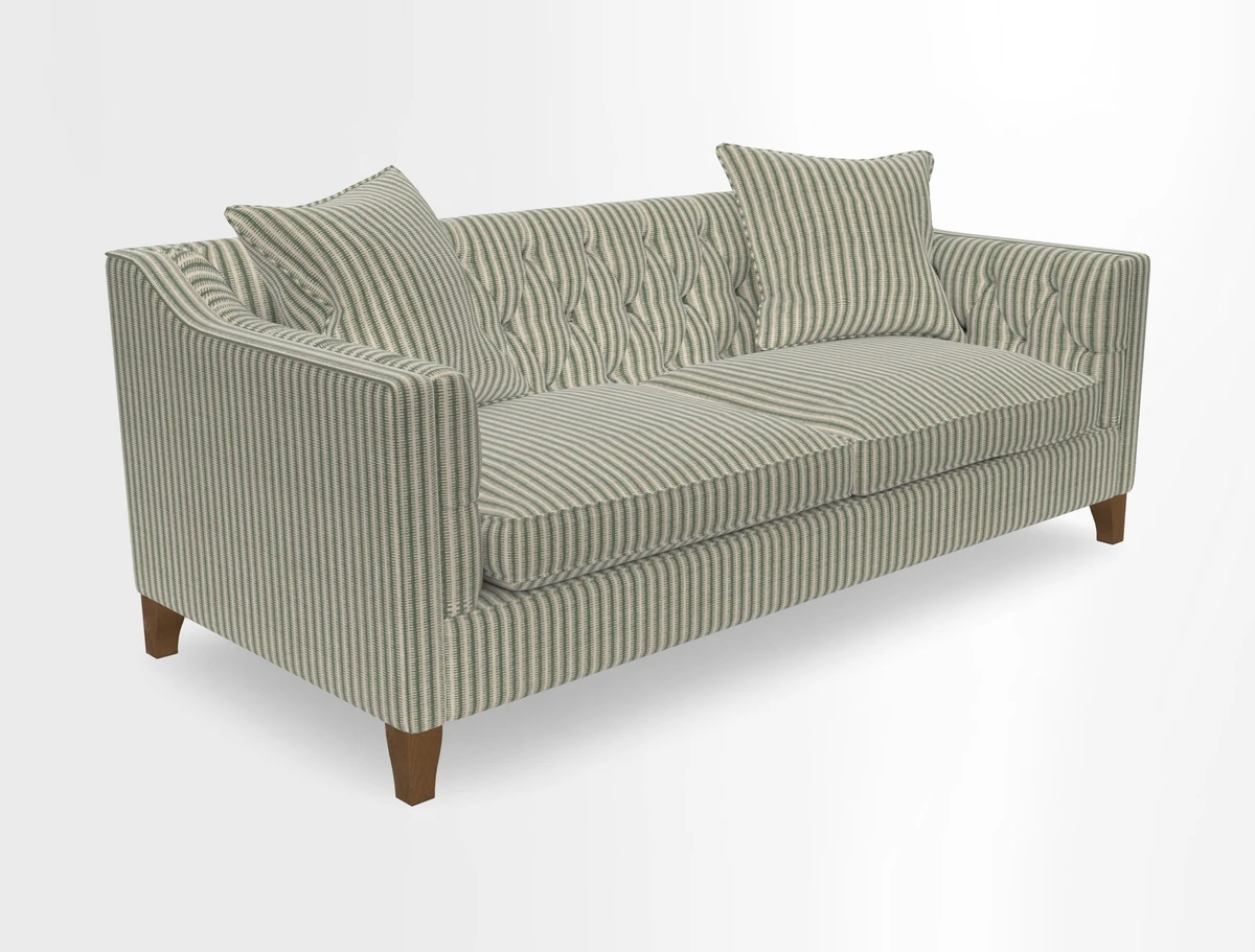 Haresfield 3 Seater Sofa in Linwood Omega Velvet Omega Airforce with Contrasting Piping