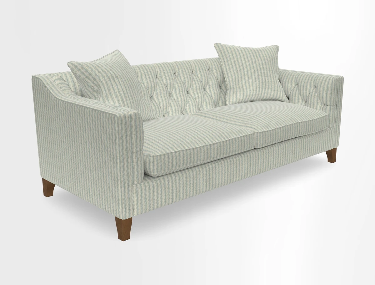 Haresfield 3 Seater Sofa in Linwood Omega Velvet Omega Airforce with Contrasting Piping