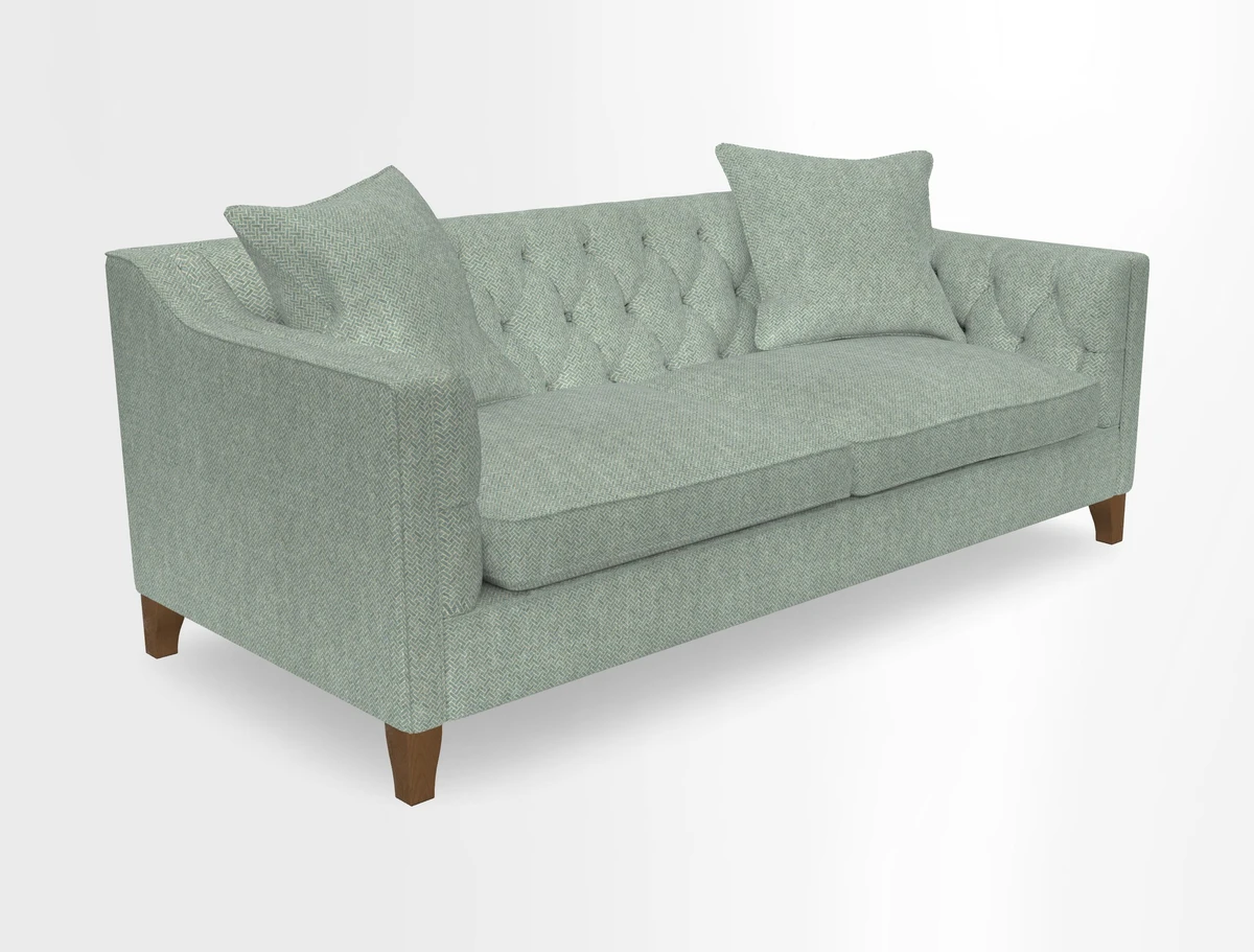 Haresfield 3 Seater Sofa in Linwood Omega Velvet Omega Airforce with Contrasting Piping