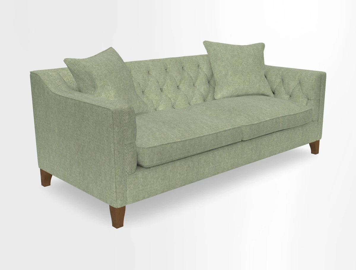 Haresfield 3 Seater Sofa in Linwood Omega Velvet Omega Airforce with Contrasting Piping