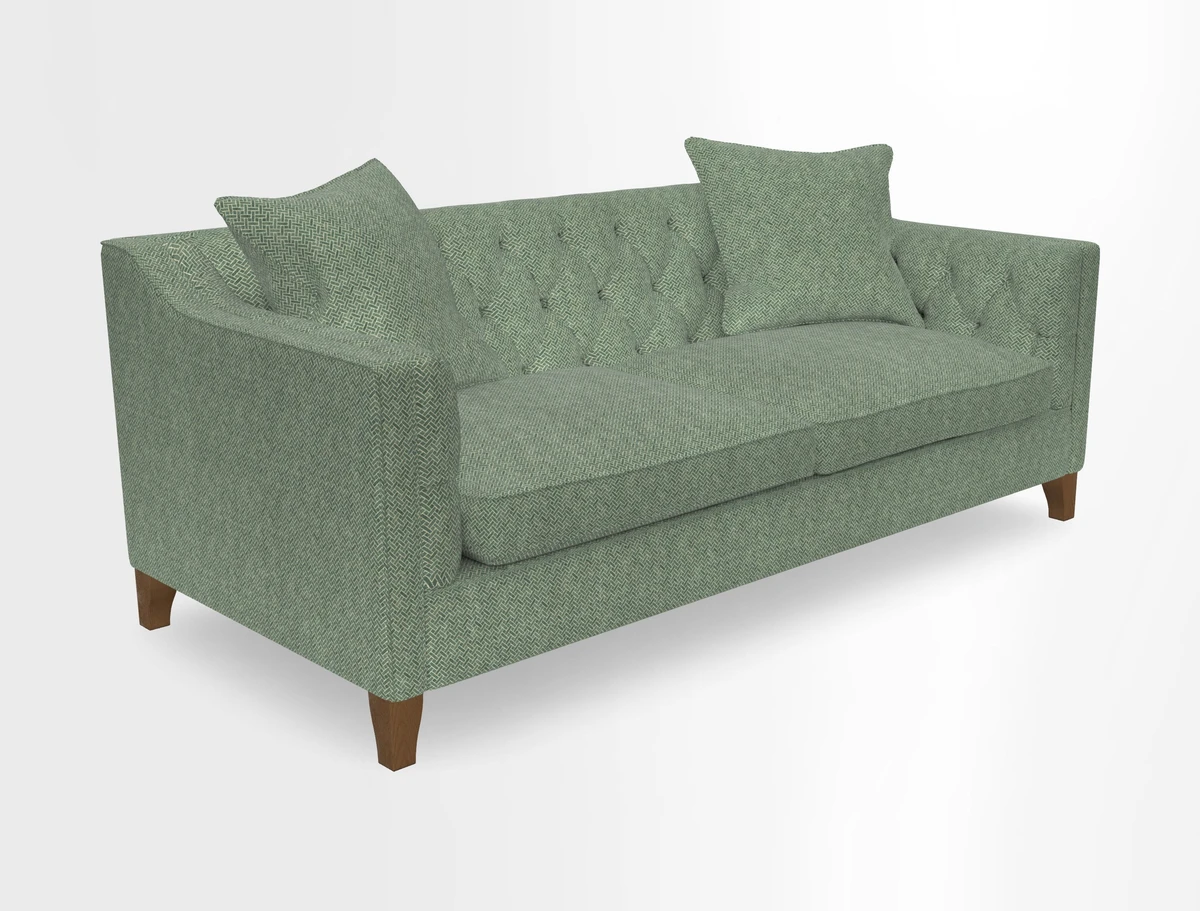 Haresfield 3 Seater Sofa in Linwood Omega Velvet Omega Airforce with Contrasting Piping