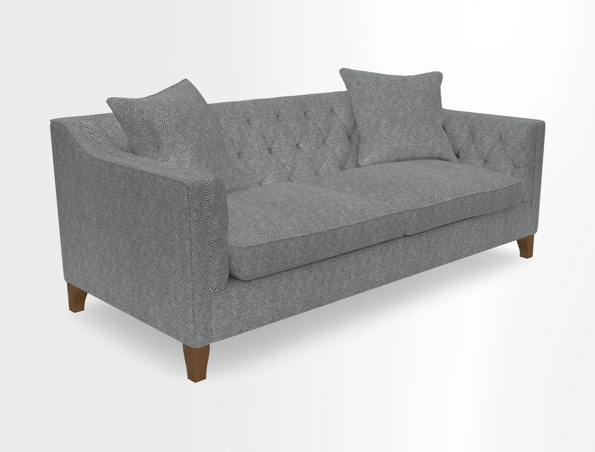 Haresfield 3 Seater Sofa in Linwood Omega Velvet Omega Airforce with Contrasting Piping