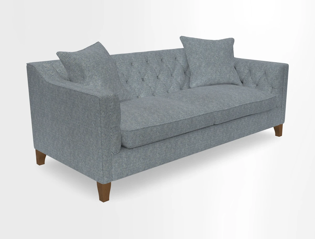 Haresfield 3 Seater Sofa in Linwood Omega Velvet Omega Airforce with Contrasting Piping