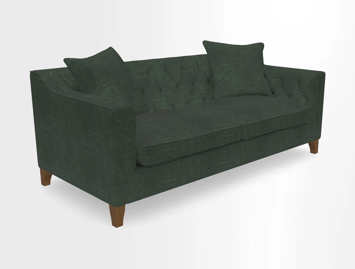 Haresfield 3 Seater Sofa in Linwood Omega Velvet Omega Airforce with Contrasting Piping