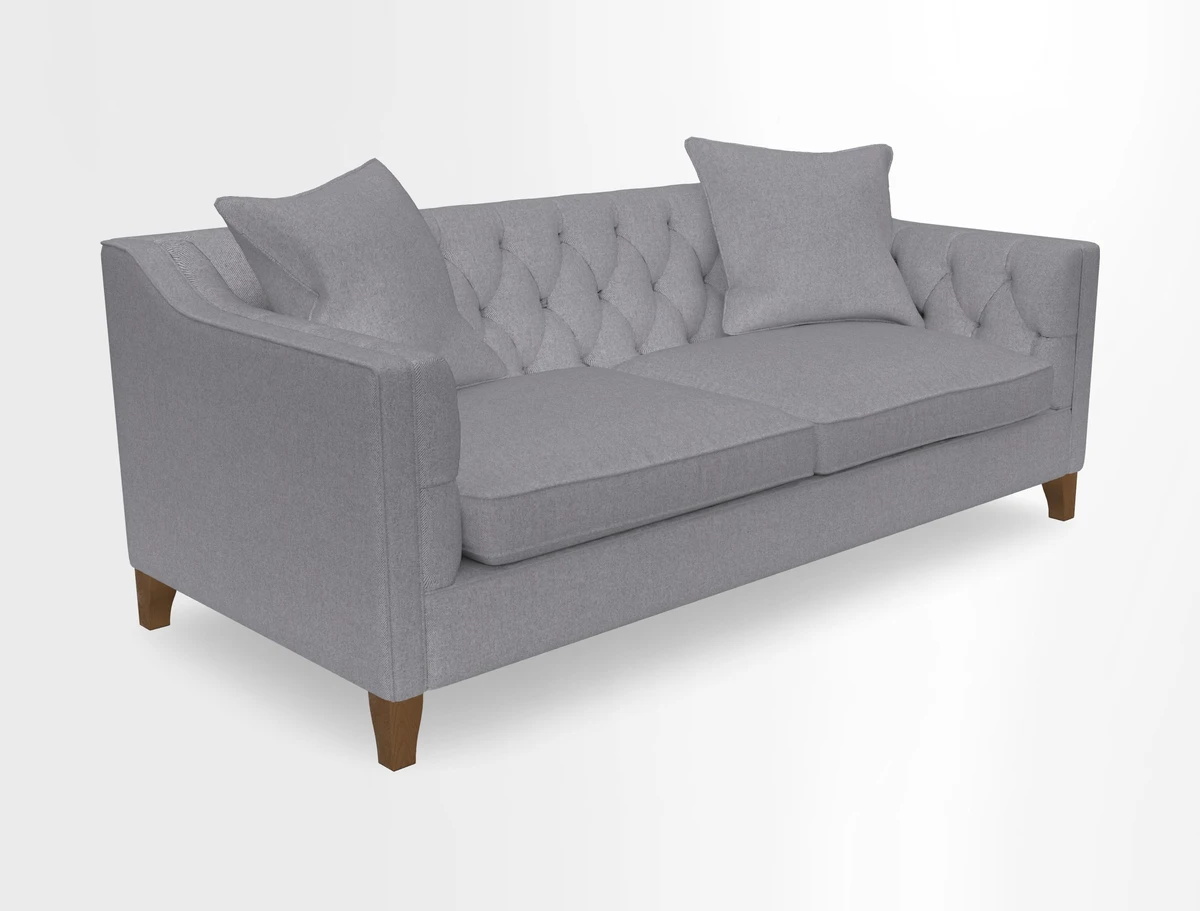 Haresfield 3 Seater Sofa in Linwood Omega Velvet Omega Airforce with Contrasting Piping
